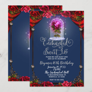 Invitación Fiesta de Cumpleaños de Belleza Rosa Roja Encantad