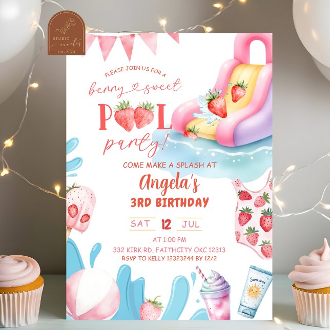 Invitación Fiesta de cumpleaños de Berry Sweet Pool (Subido por el creador)