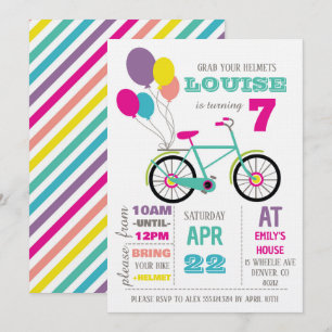 Invitación Fiesta de Cumpleaños de Bicicleta Arcoíris