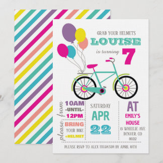 Invitación Fiesta de Cumpleaños de Bicicleta Arcoíris