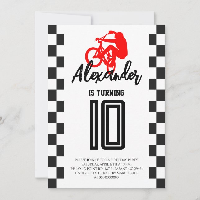 Invitación Fiesta de Cumpleaños de Bicicleta BMX (Anverso)