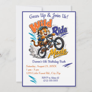 Invitación Fiesta de cumpleaños de bicicleta BMX de tigre par