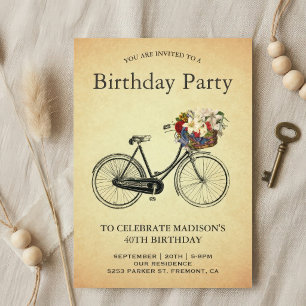 Invitación Fiesta de Cumpleaños de Bicicleta Floral Vintage