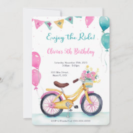 Invitación Fiesta de Cumpleaños de Bicicleta Rosa y Azul