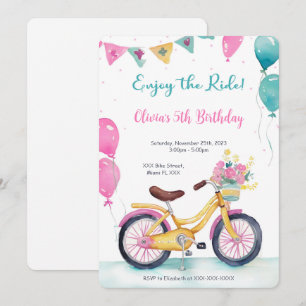 Invitación Fiesta de Cumpleaños de Bicicleta Rosa y Azul