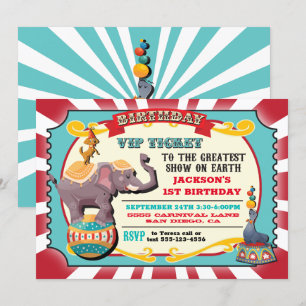 Invitación Fiesta de cumpleaños de billetes VIP Circus