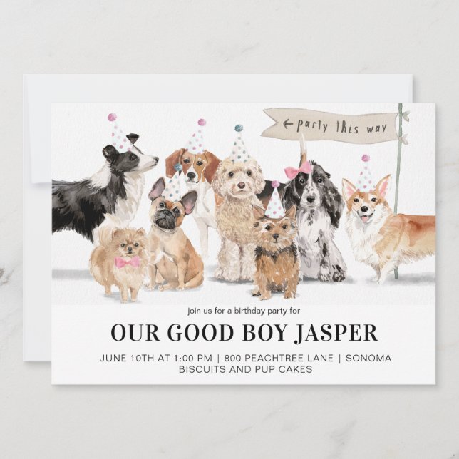 Invitación Fiesta de cumpleaños de bizcochos y pasteles de pe (Anverso)