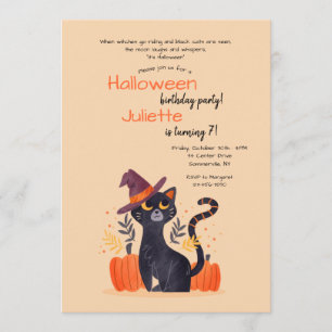 Invitación Fiesta de cumpleaños de Black Cat Halloween