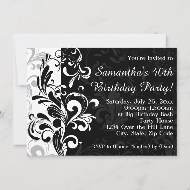 Invitación Fiesta de cumpleaños de Black Fountain Swirl (Anverso)