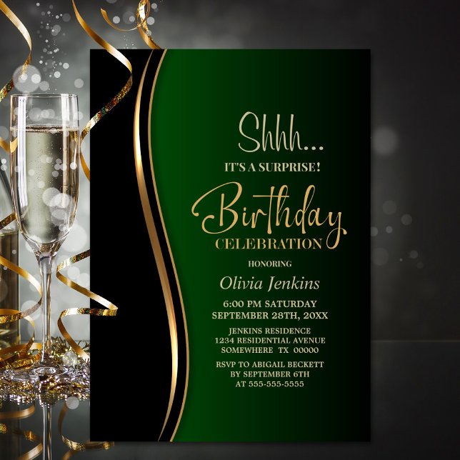 Invitación Fiesta de cumpleaños de Black Gold Green Surprise (Subido por el creador)