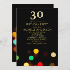 Invitación Fiesta de cumpleaños de Black Gold Lights