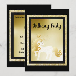 Invitación Fiesta de cumpleaños de Black Gold Unicorn