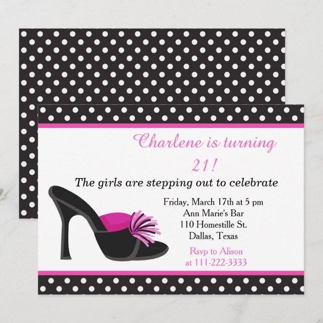 Invitación Fiesta de cumpleaños de Black Heels Shoes (Anverso / Reverso)