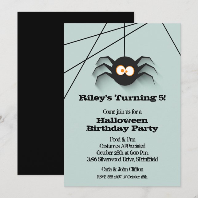 Invitación Fiesta de cumpleaños de Black Spider Halloween (Anverso / Reverso)