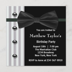 Invitación Fiesta de cumpleaños de Black Tuxedo Bow Tie Mens