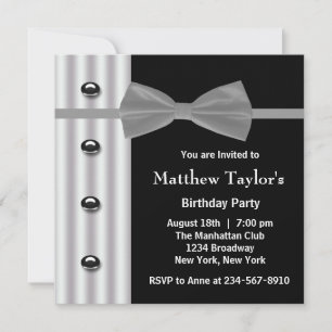Invitación Fiesta de cumpleaños de Black Tuxedo Bow Tie Mens