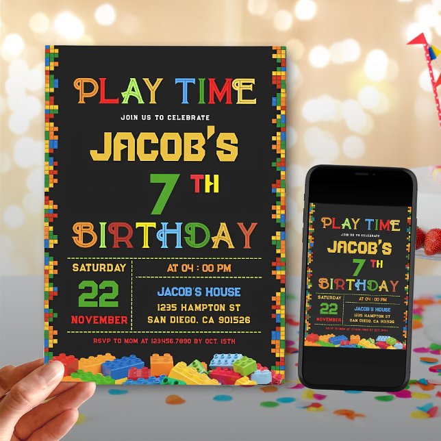 Invitación Fiesta de Cumpleaños de Bloques de Construcción Ed (Subido por el creador)