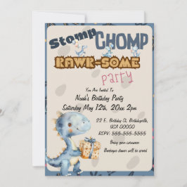 Invitación Fiesta de cumpleaños de Blue Dinosaur Rawr