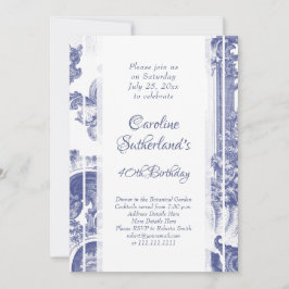 Invitación Fiesta de cumpleaños de Blue French Baroque Toile