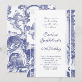 Invitación Fiesta de cumpleaños de Blue French Baroque Toile