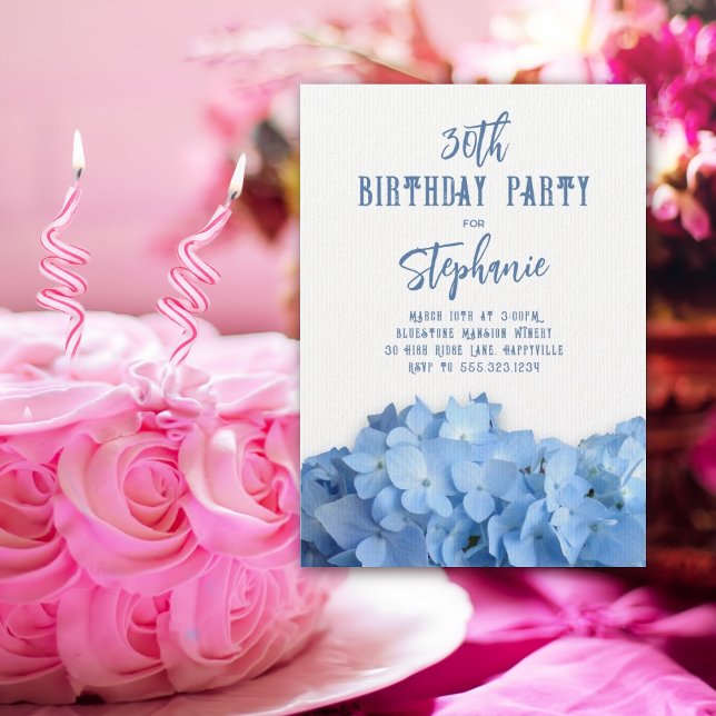 Invitación Fiesta de cumpleaños de Blue Hydrangea por invitac (Subido por el creador)