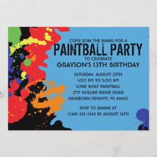 Invitación Fiesta de cumpleaños de Blue Paintball