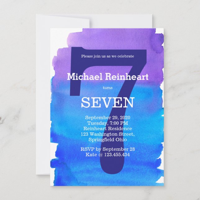 Invitación Fiesta de cumpleaños de Blue Purple Kid (Anverso)