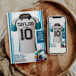 Invitación fiesta de cumpleaños de Blue soccer Sports Boy Jer