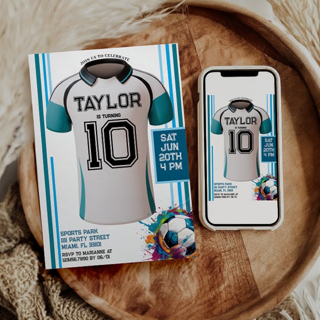 Invitación fiesta de cumpleaños de Blue soccer Sports Boy Jer (Subido por el creador)