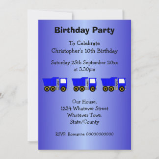 Invitación Fiesta de cumpleaños de Blue Truck Design Boy