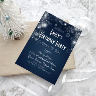 Invitación Fiesta de cumpleaños de Blue & White Winter Wonder