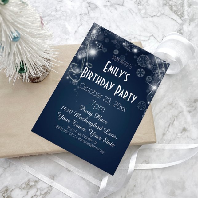 Invitación Fiesta de cumpleaños de Blue & White Winter Wonder (Subido por el creador)