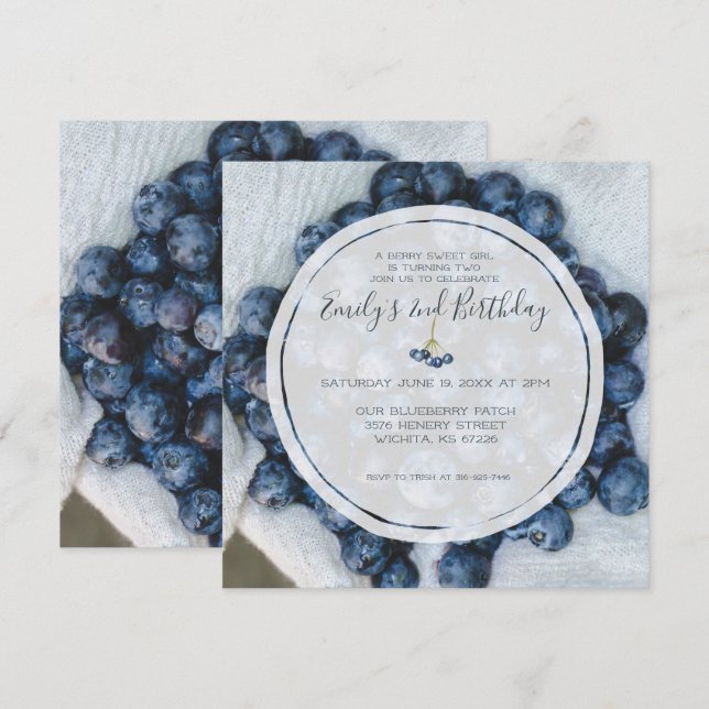 Invitación Fiesta de cumpleaños de Blueberry (Anverso / Reverso)