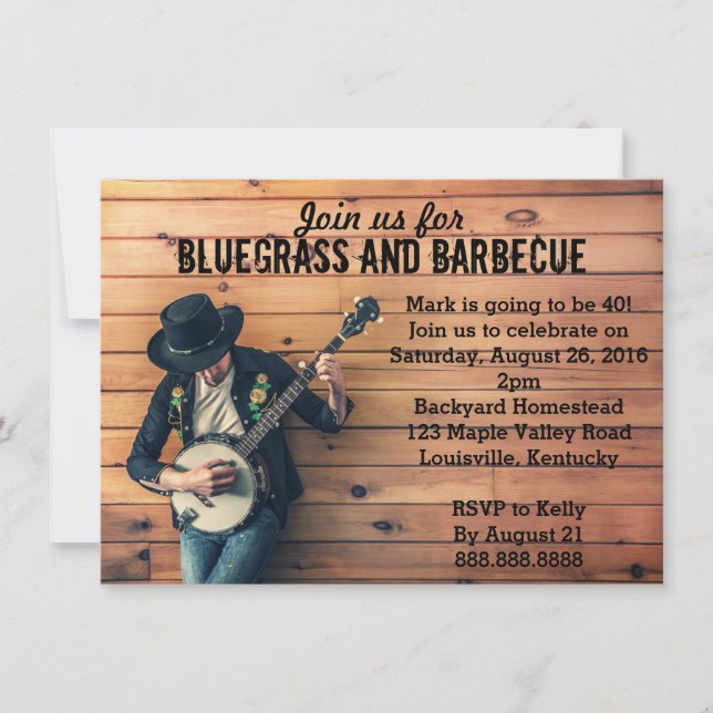 Invitación Fiesta de cumpleaños de Bluegrass Barbecue (Anverso)