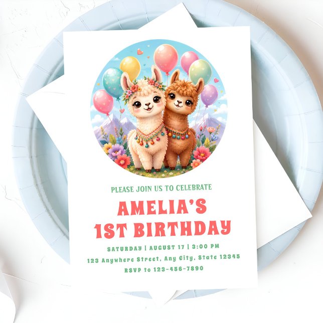 Invitación Fiesta de Cumpleaños de Boho Alpaca Duo (Subido por el creador)