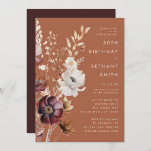Invitación Fiesta de cumpleaños de Boho Autumn Wildflower Ter