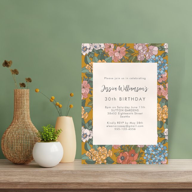 Invitación Fiesta de cumpleaños de Boho Floral moderna con mo (Subido por el creador)