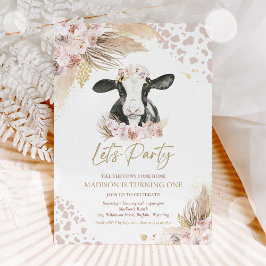 Invitación Fiesta de cumpleaños de Boho Pink Floral Pampas Gr