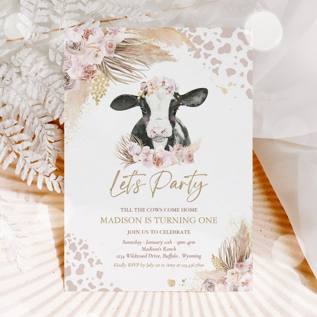 Invitación Fiesta de cumpleaños de Boho Pink Floral Pampas Gr (Subido por el creador)