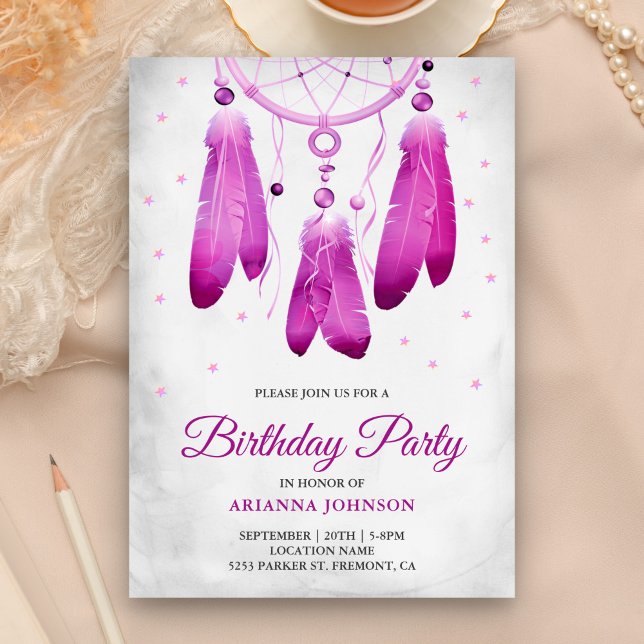 Invitación Fiesta de cumpleaños de Boho Purple Dream Catcher (Subido por el creador)