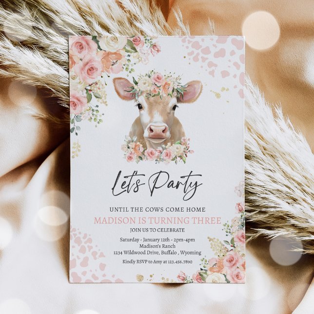 Invitación Fiesta De Cumpleaños De Boho Rosado Y Oro Florals  (Subido por el creador)