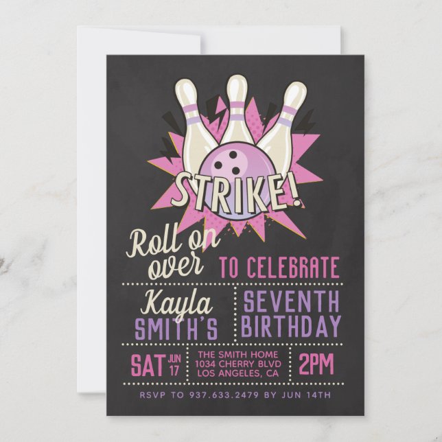 Invitación Fiesta de cumpleaños de boliche (Anverso)