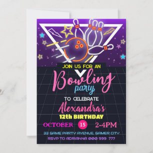 Invitación Fiesta de cumpleaños de boliche, Fiesta de neón de