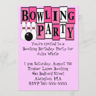 Invitación Fiesta de cumpleaños de boliche rosa KRW