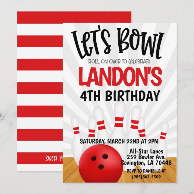Invitación Fiesta de cumpleaños de bolos (Anverso / Reverso)