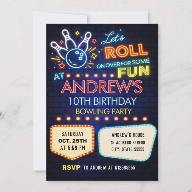Invitación Fiesta de cumpleaños de bolos (Anverso)