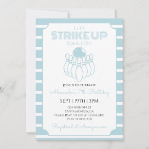 Invitación Fiesta de Cumpleaños de Bolos con Rayas Azules
