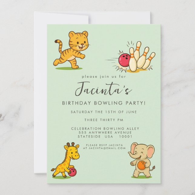 Invitación Fiesta de Cumpleaños de Bolos de Diez Pin para Niñ (Anverso)