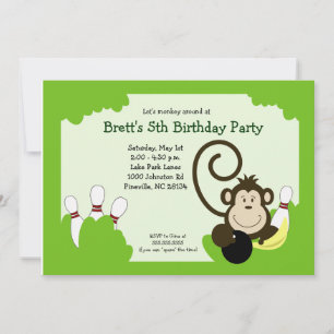 Invitación Fiesta de Cumpleaños de Bolos en Monkey Bowl 5x7