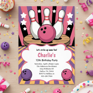 Invitación Fiesta de Cumpleaños de Bolos para Chicas Retro Ro